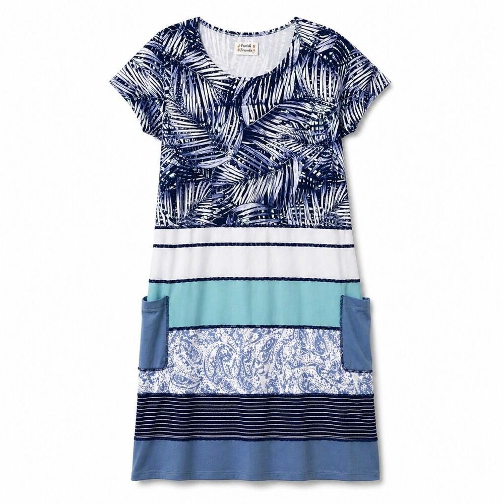 Boho Art To Wear Patchwork Pocket Dress Funky Threadz Coastal Sheath 1X